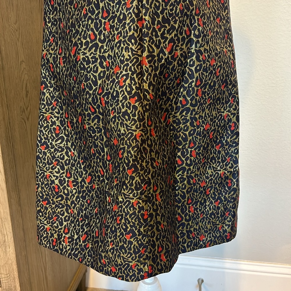 Betsey Johnson | Navy Red Gold Jacquard Leopard Print Shift Dress | 8 - Picture 11 of 16